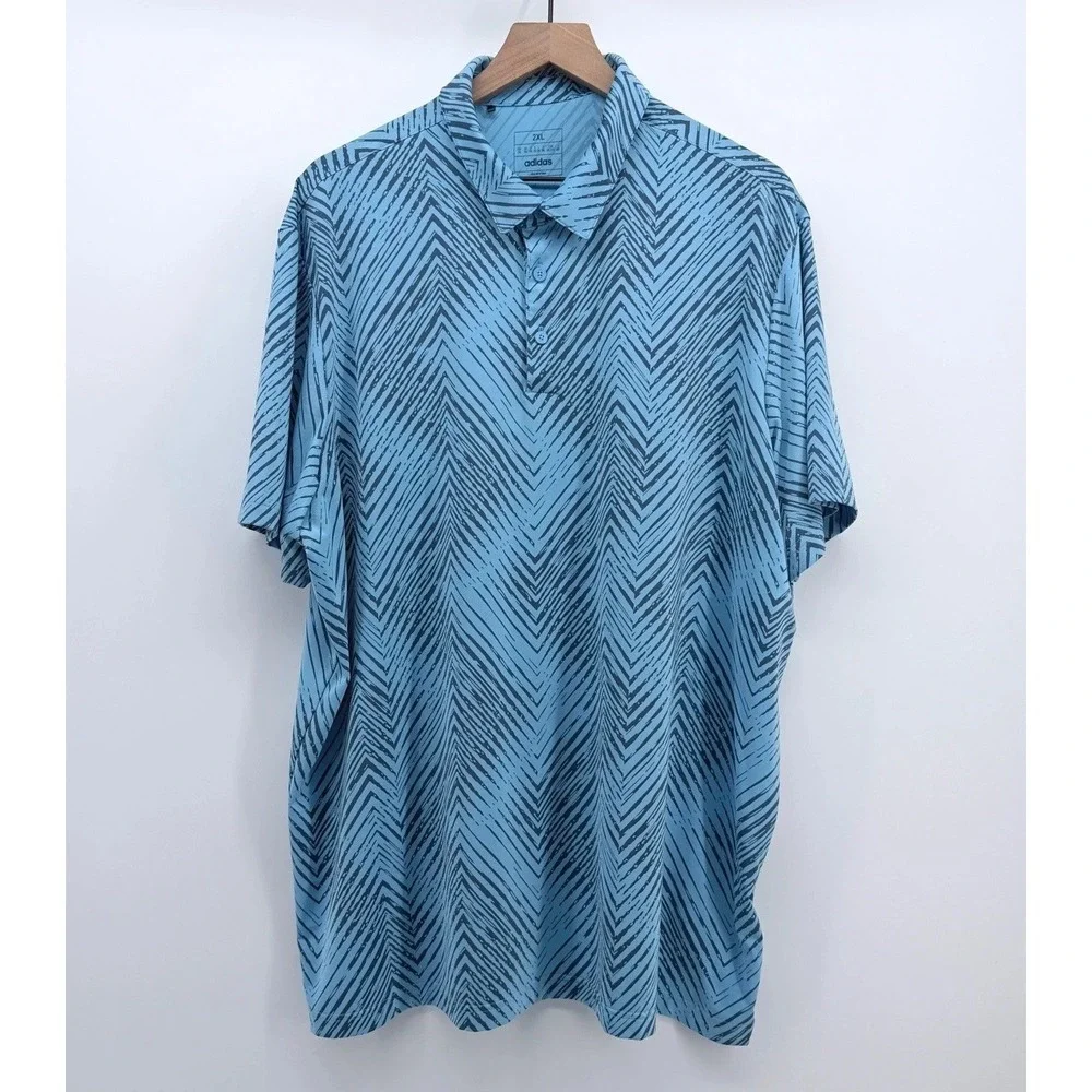 Adidas Polo Shirt Mens 2XL Blue Chevron Graphic Performance Active Golf IU4390